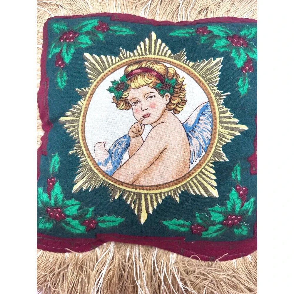 Vintage Christmas Angel Decorative Pillow Thick Gold Fringe 9